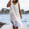 Plus Size HaremPants | Plus Size Women'S Crinkled Hill Tribe Cotton Tank Dress In Off White