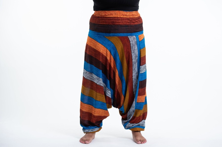 Women HaremPants | Plus Size Boho Striped 2-In-1 Jumpsuit Harem Pants In Rust