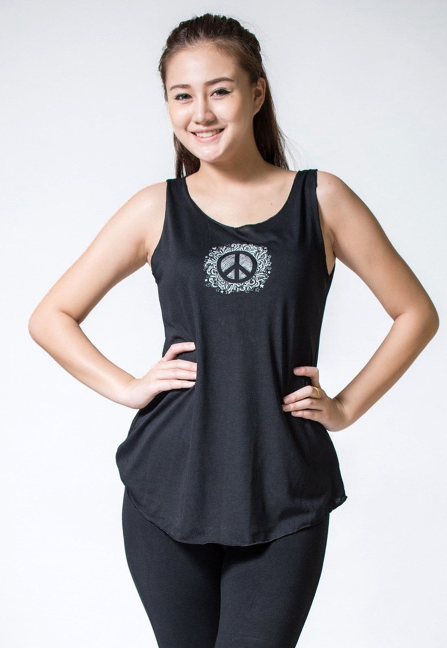 Women HaremPants | Loose Soft Vintage Style Women'S Tank Tops Peace Sign Black