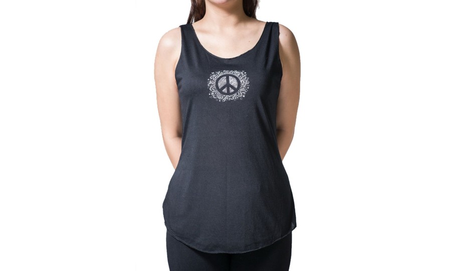 Women HaremPants | Loose Soft Vintage Style Women'S Tank Tops Peace Sign Black