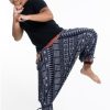 Men HaremPants | Traditional Prints Thai Hill Tribe Fabric Men'S Harem Pants With Ankle Straps In Navy