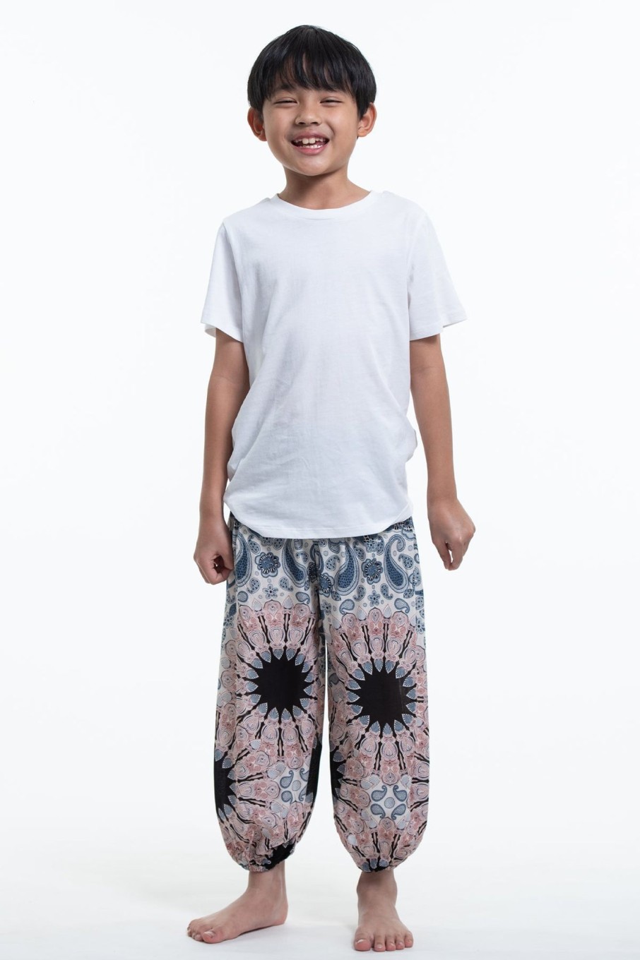 Kids HaremPants | Paisley Mandalas Kids Harem Pants In Silver Gray