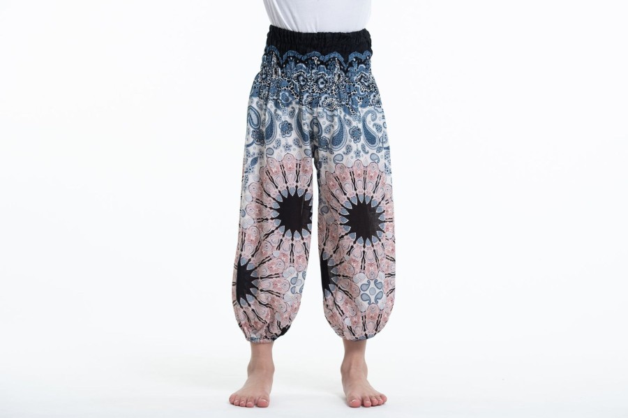 Kids HaremPants | Paisley Mandalas Kids Harem Pants In Silver Gray