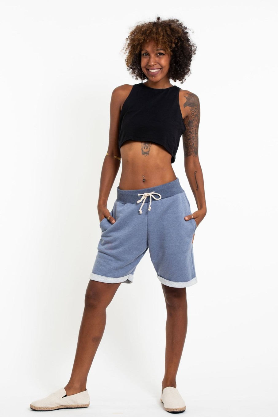 Women HaremPants | Women'S Terry Shorts With Aztec Pockets In Light Blue