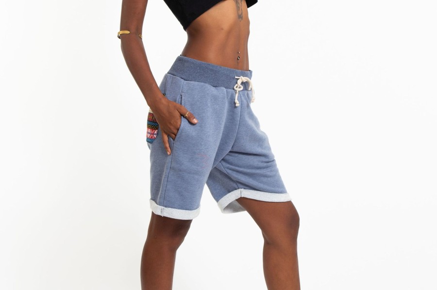 Women HaremPants | Women'S Terry Shorts With Aztec Pockets In Light Blue