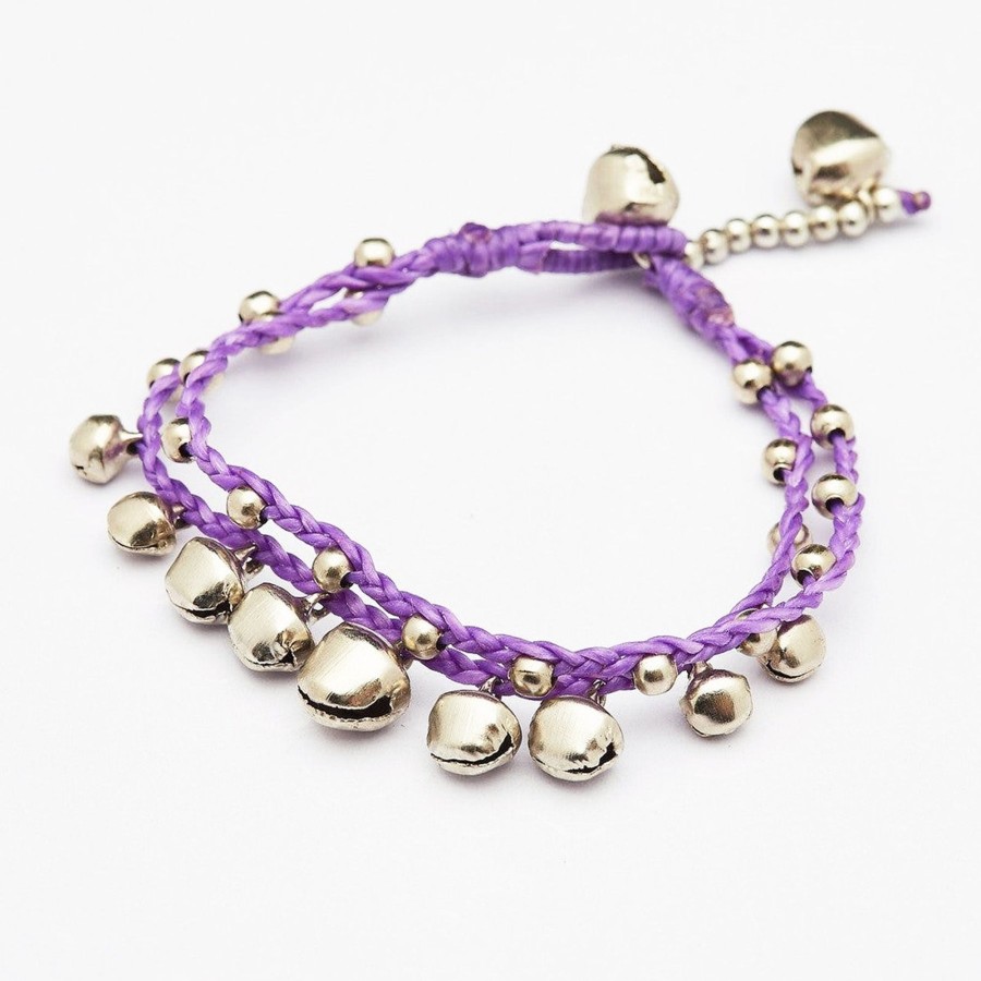 Accessories HaremPants | Silver Color Bell Waxed Cotton Bracelets In Violet