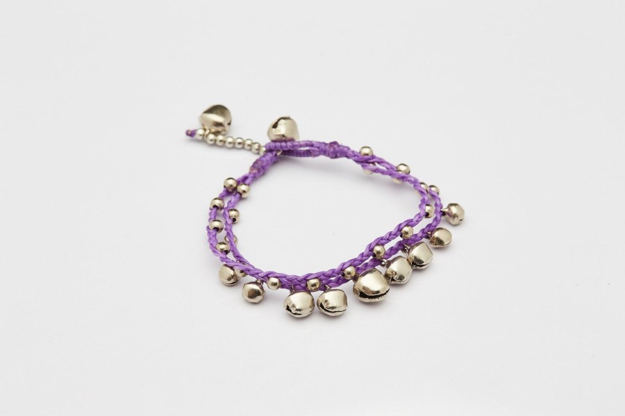 Accessories HaremPants | Silver Color Bell Waxed Cotton Bracelets In Violet