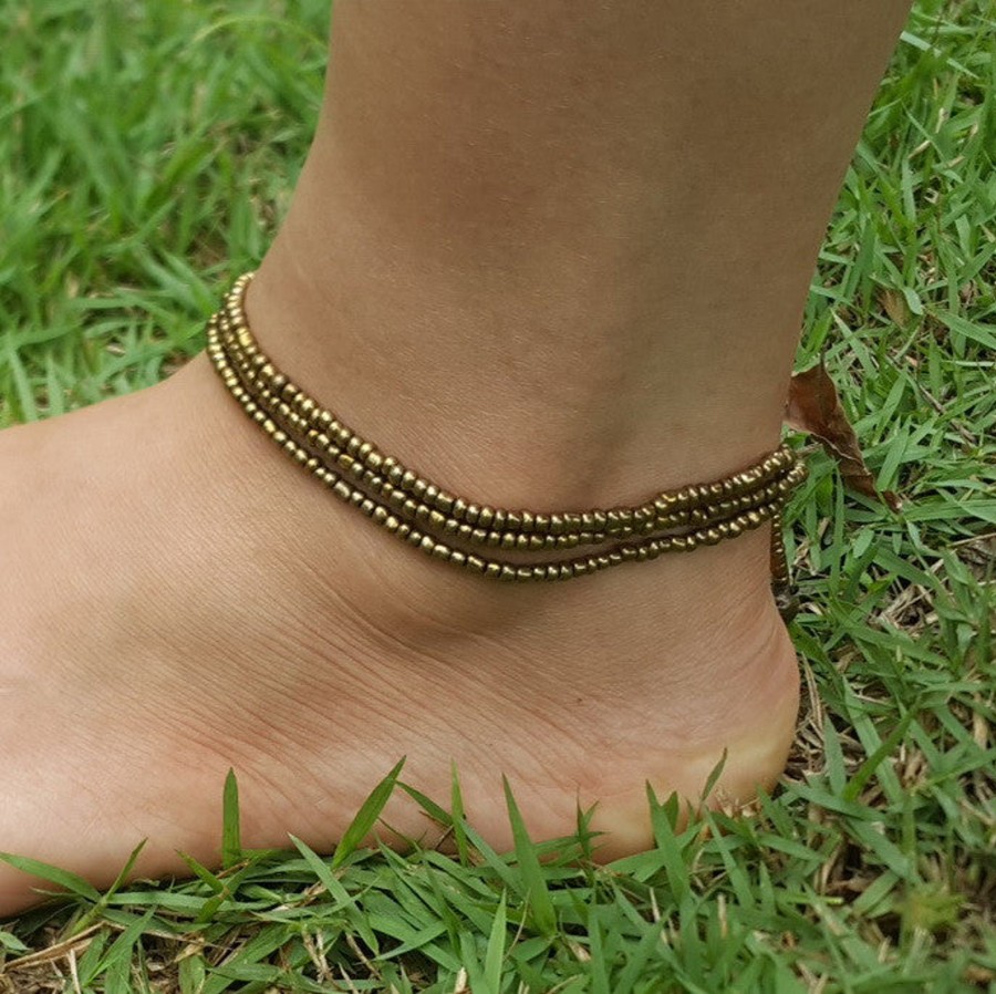 Accessories HaremPants | Hand Made Fair Trade Anklet Three Strand Beads Brass