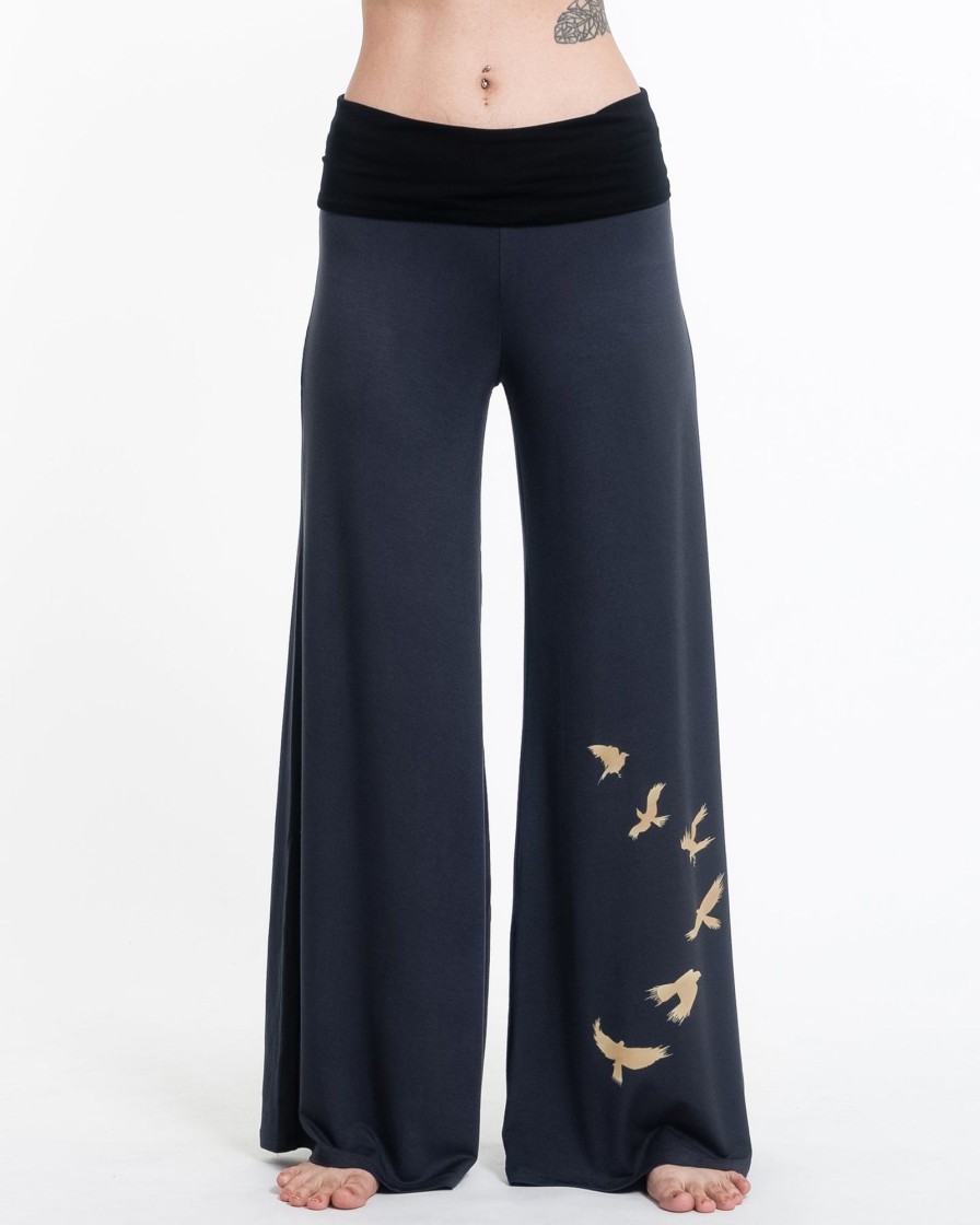 Women HaremPants | Birds Print Wide Leg Palazzo Harem Pants Cotton Spandex In Gray