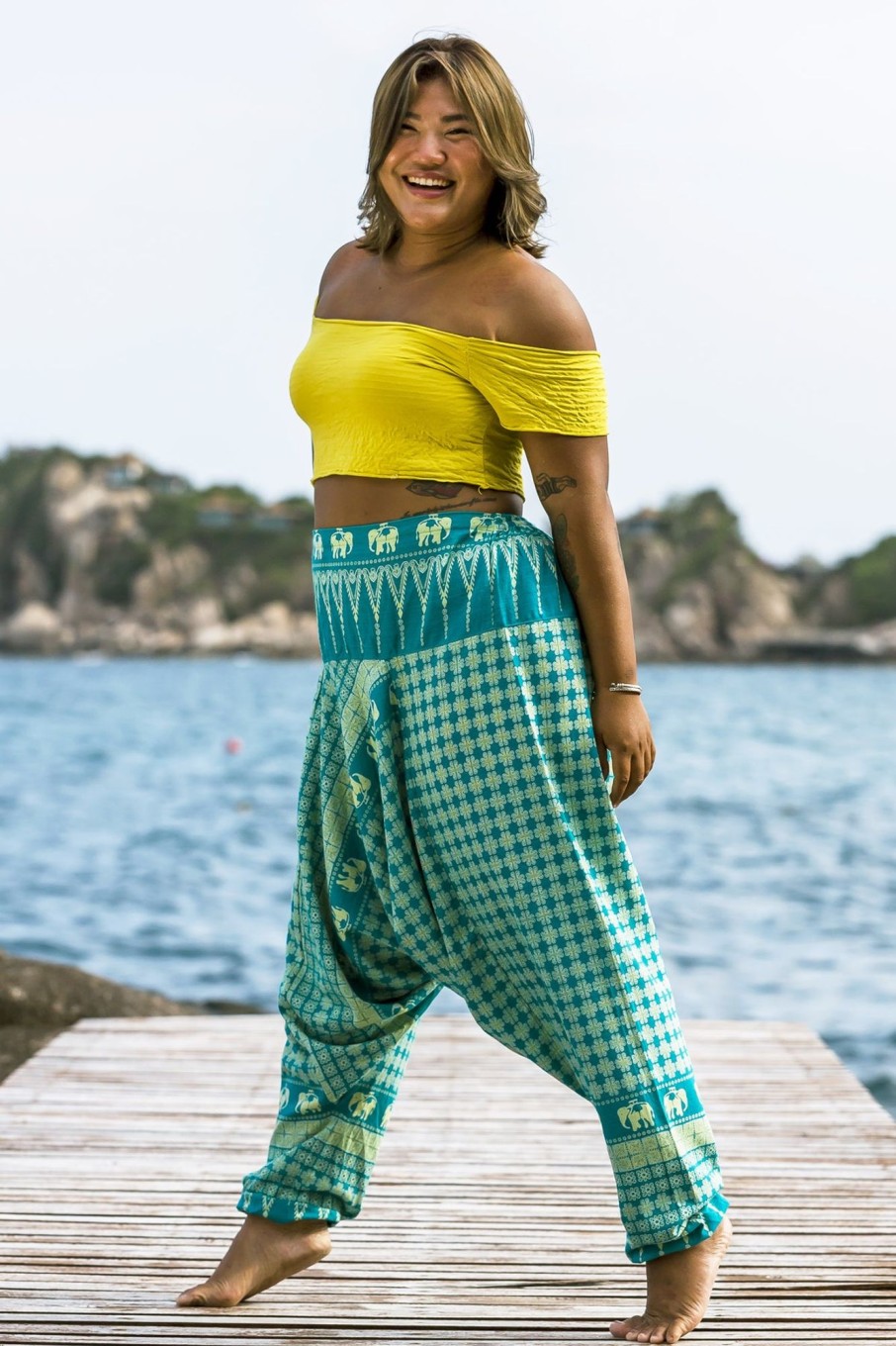 Plus Size HaremPants | Plus Size Hill Tribe Elephant Women'S Elephant Pants In Turquoise