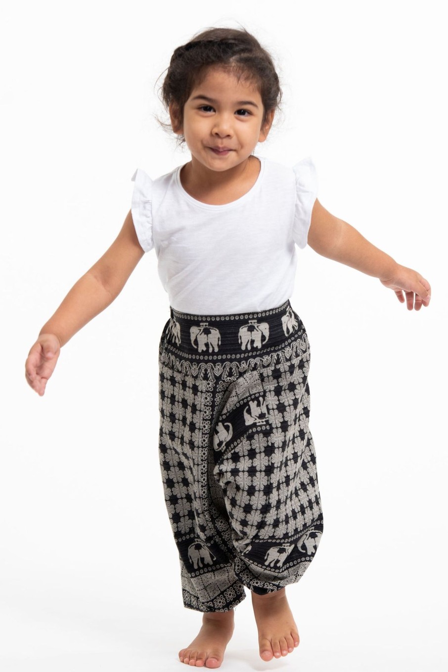 Kids HaremPants | Hill Tribe Elephant Kids Elephant Pants In Black