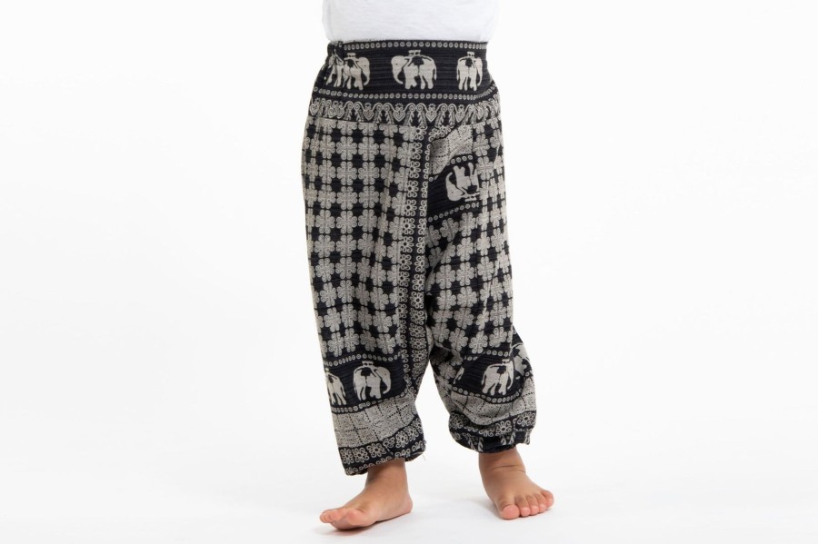 Kids HaremPants | Hill Tribe Elephant Kids Elephant Pants In Black