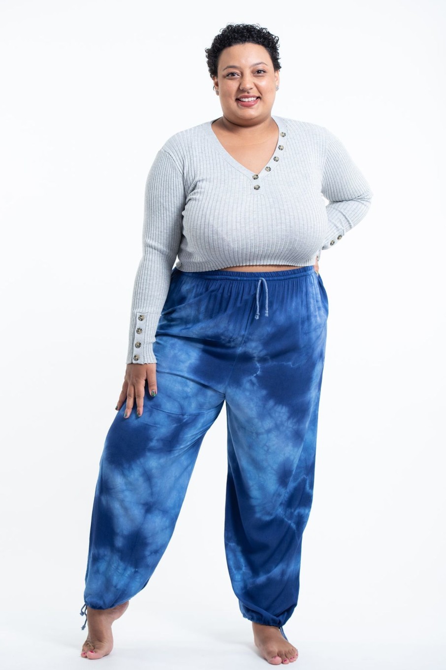 Plus Size HaremPants | Plus Size Tie Dye Drawstring Women'S Yoga Massage Pants In Blue