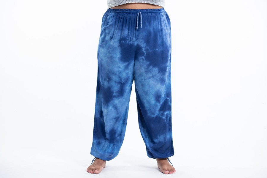 Plus Size HaremPants | Plus Size Tie Dye Drawstring Women'S Yoga Massage Pants In Blue