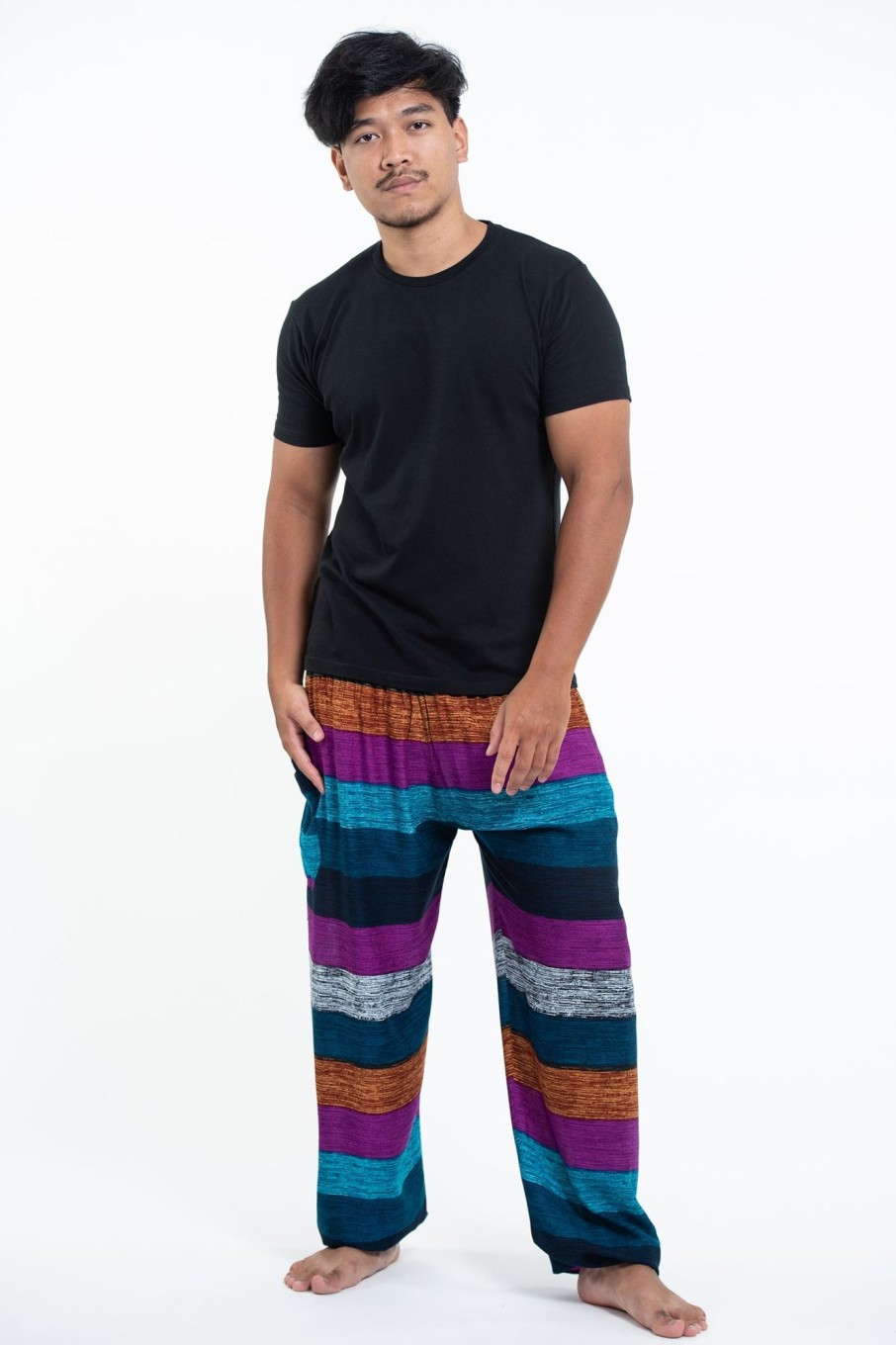 Men HaremPants | Boho Striped Men'S Harem Pants In Blue