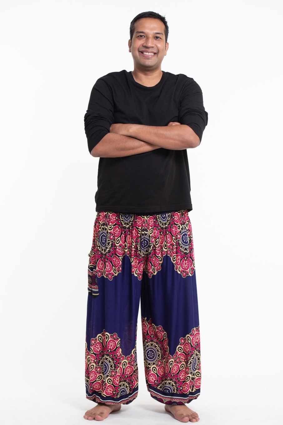 Men HaremPants | Plus Size Peony Mandalas Men'S Harem Pants In Indigo