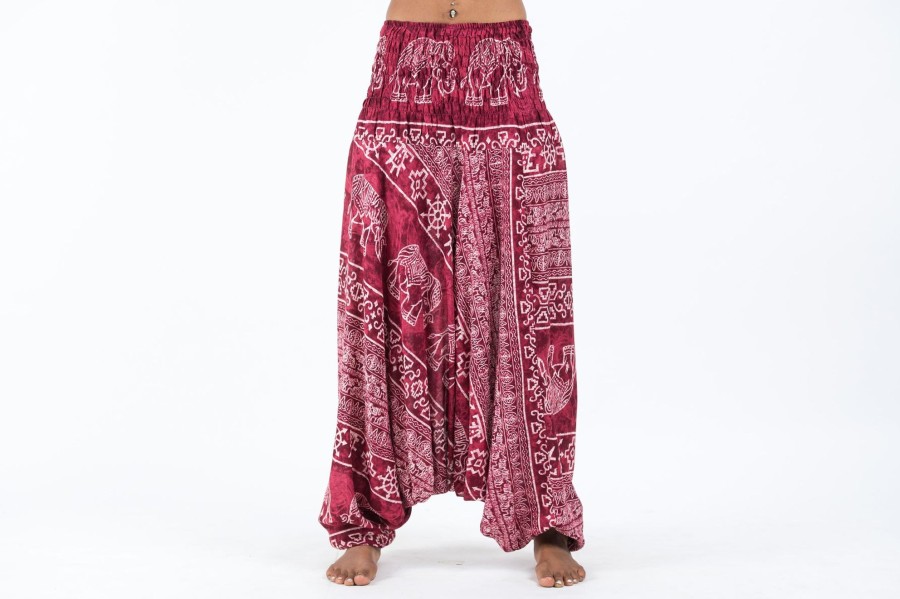 Women HaremPants | Marble Elephant 2-In-1 Jumpsuit Elephant Pants In Red