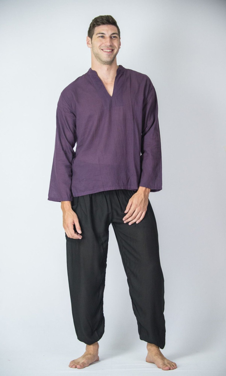 Men HaremPants | Mens Yoga Shirts Nehru Collared In Purple