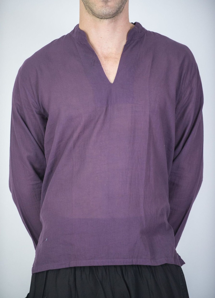 Men HaremPants | Mens Yoga Shirts Nehru Collared In Purple