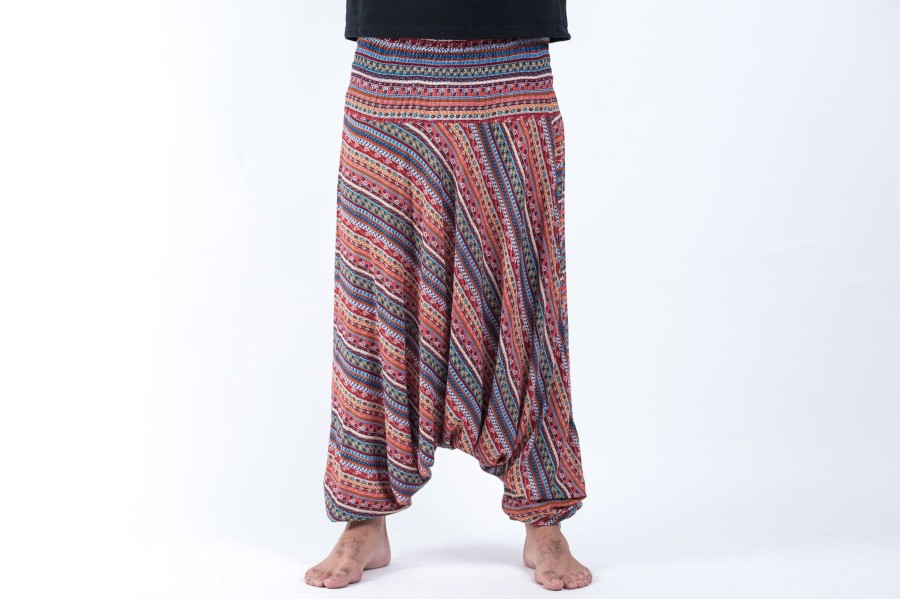 Men HaremPants | Aztec Stripes Drop Crotch Men'S Harem Pants In Peach