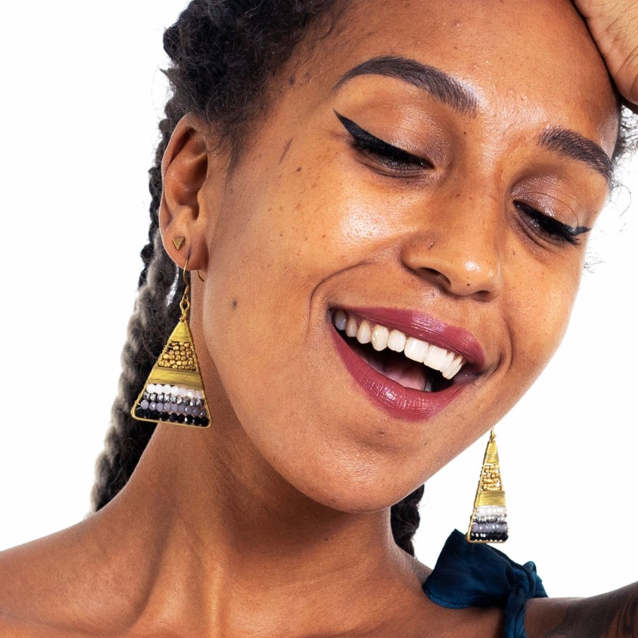 Accessories HaremPants | Triangle Beads Brass Earrings Black