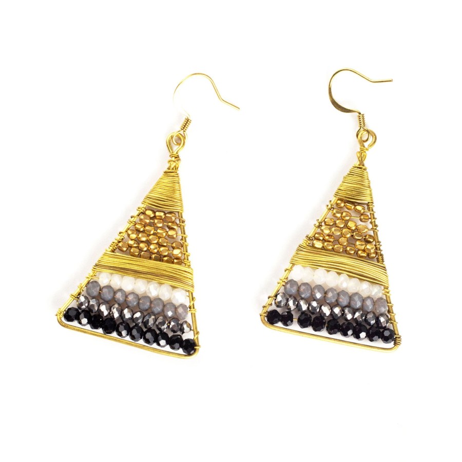 Accessories HaremPants | Triangle Beads Brass Earrings Black