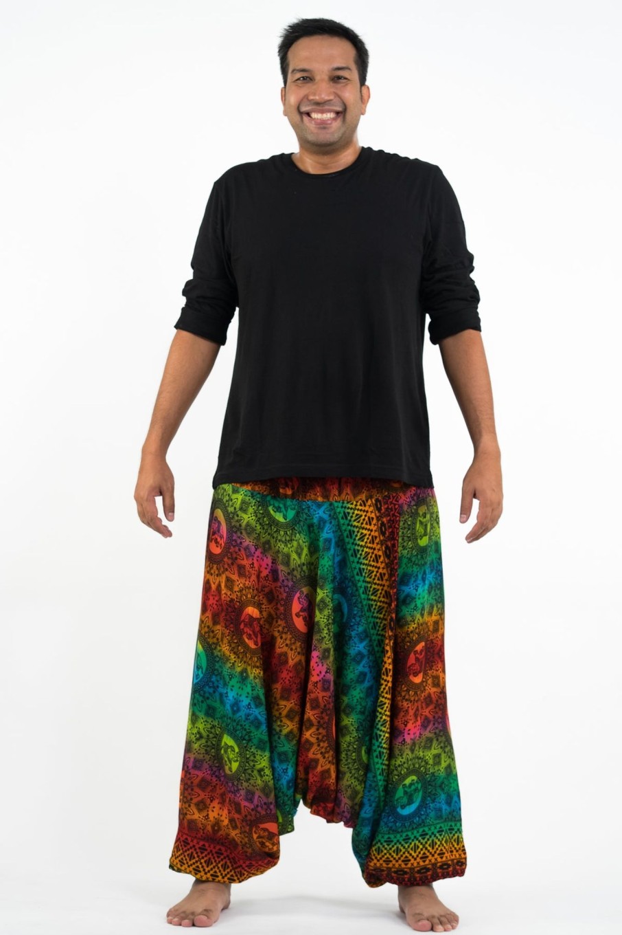 Men HaremPants | Plus Size Rainbow Elephant Drop Crotch Men'S Elephant Pants In Orange