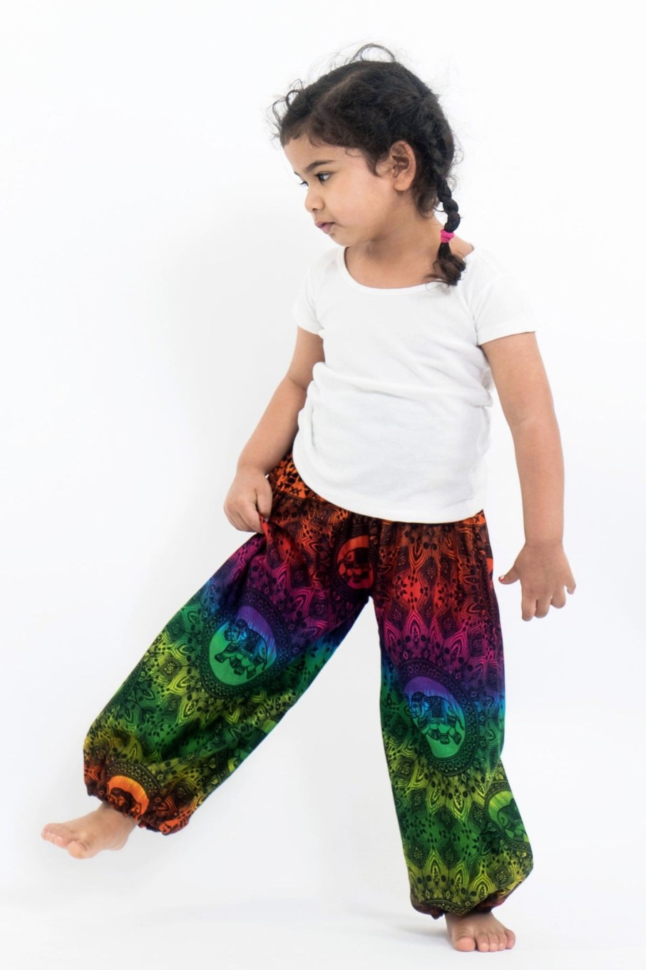 Kids HaremPants | Rainbow Elephant Kids Elephant Pants In Green