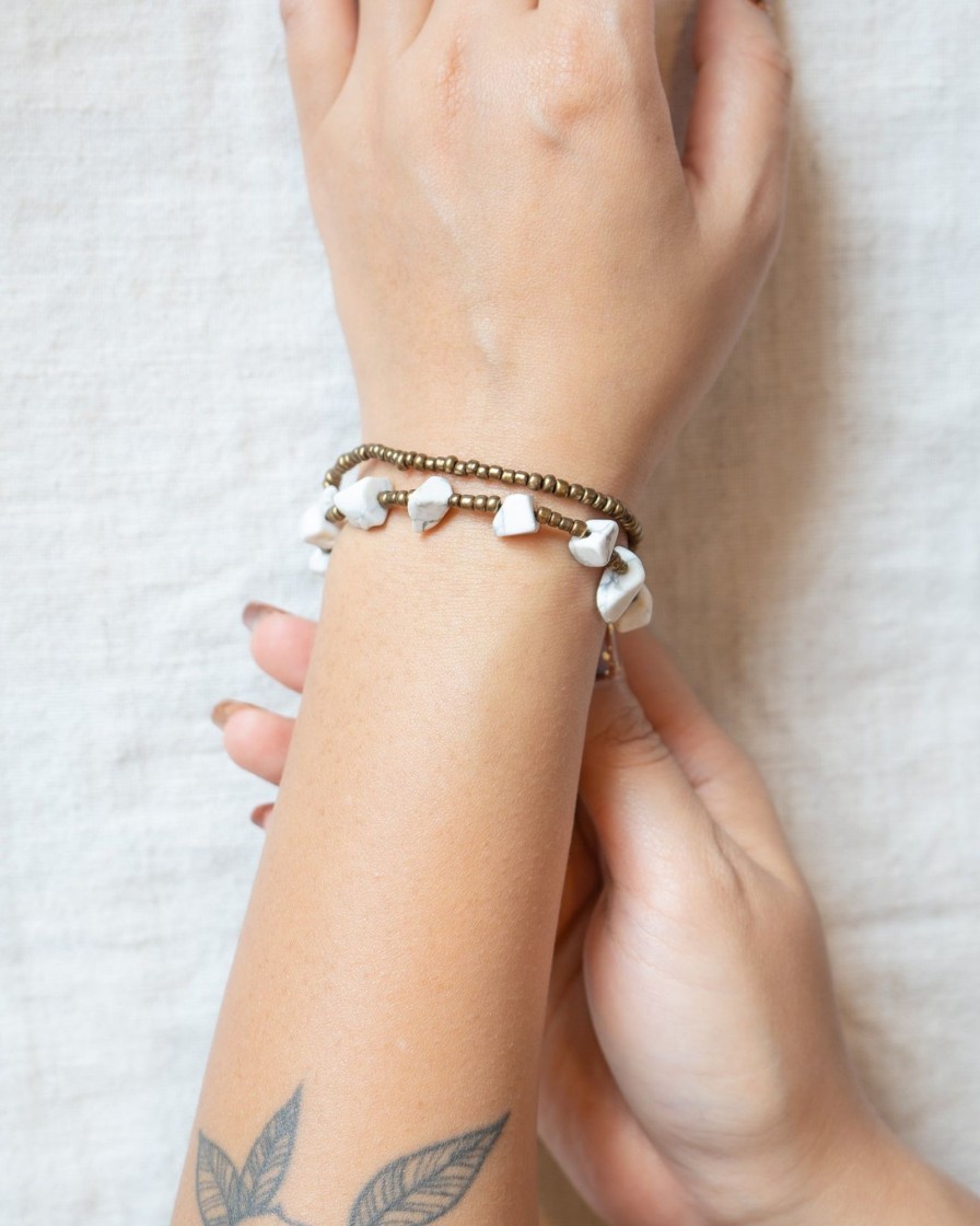 Accessories HaremPants | Brass Bead And Stone Double Strand Bracelets White