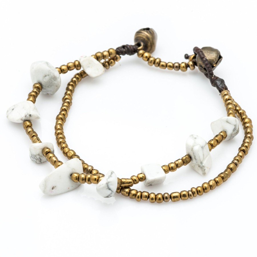 Accessories HaremPants | Brass Bead And Stone Double Strand Bracelets White