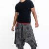 Men HaremPants | Swirls Prints Thai Hill Tribe Fabric Men'S Harem Pants With Ankle Straps In Black