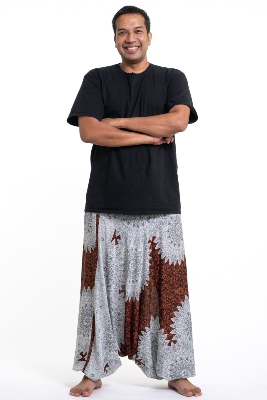 Men HaremPants | Plus Size Marble Mandalas Drop Crotch Men'S Harem Pants In Brown