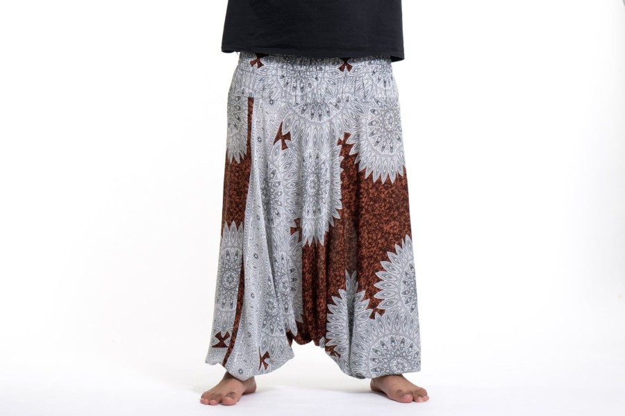 Men HaremPants | Plus Size Marble Mandalas Drop Crotch Men'S Harem Pants In Brown