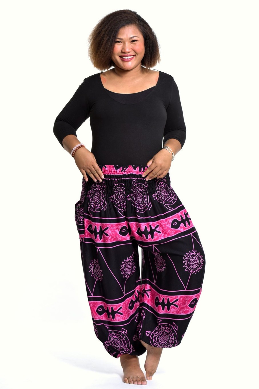 Plus Size HaremPants | Plus Size Turtle Print Women'S Harem Pants In Pink