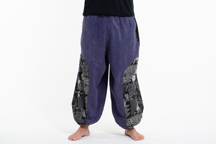 Plus Size HaremPants | Stone Washed Patchwork Men Unisex Pants In Blue