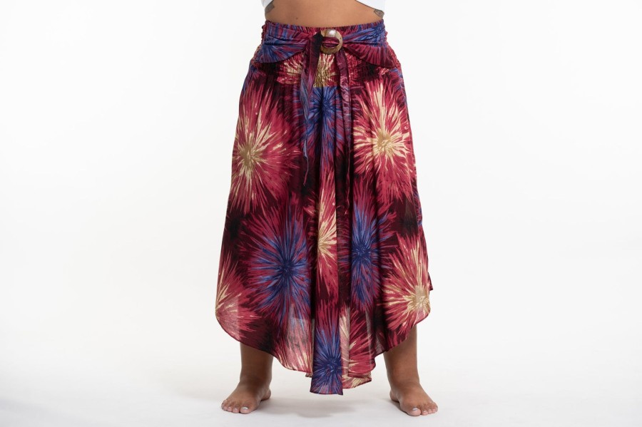 Plus Size HaremPants | Plus Size Firework Handkerchief Midi Skirt In Maroon