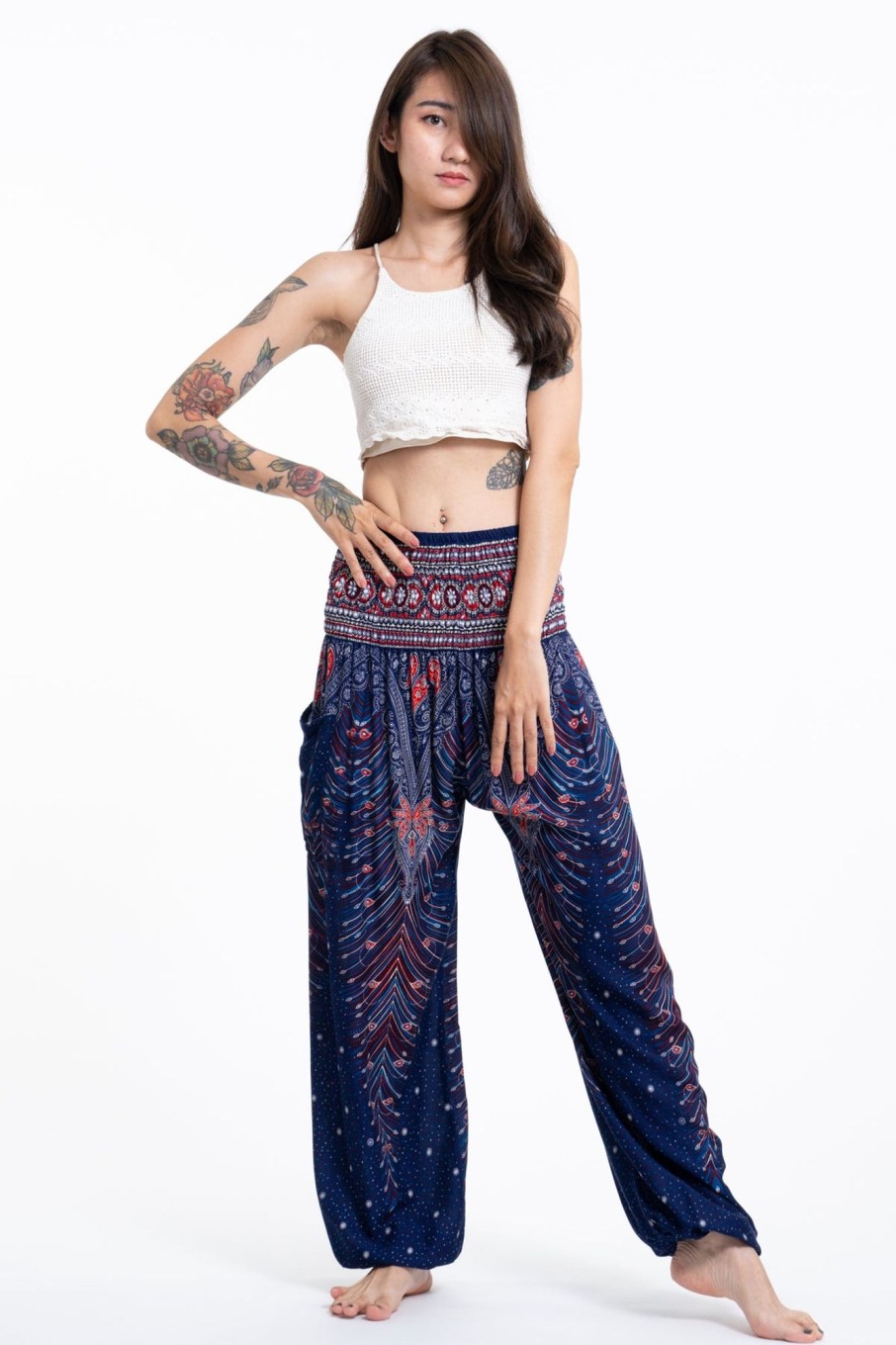 Women HaremPants | Peacock Feathers Women'S Harem Pants In Blue