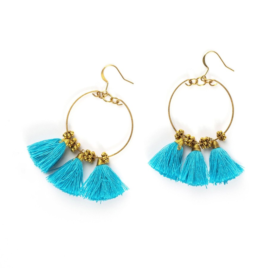 Accessories HaremPants | Circle Tassels Brass Earrings Blue