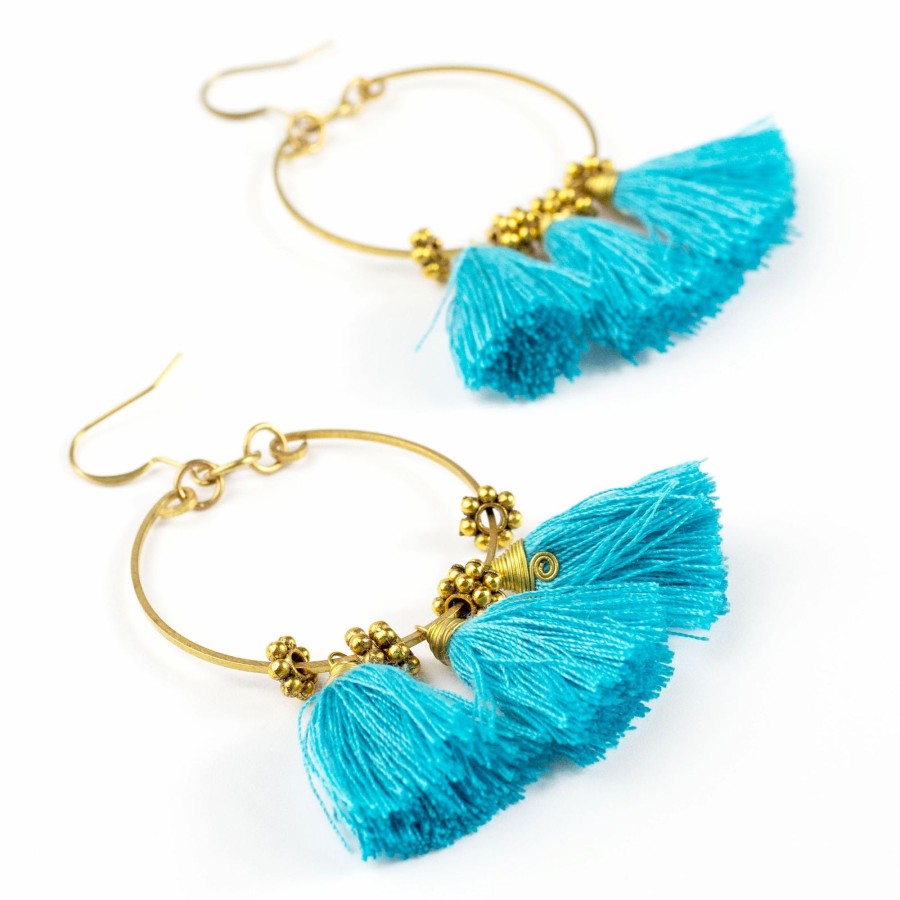 Accessories HaremPants | Circle Tassels Brass Earrings Blue