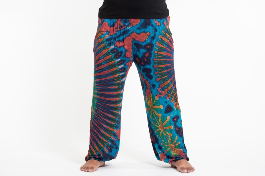 Plus Size HaremPants | Plus Size Tie Dye Cotton Women Harem Pants In Blue Rainbow