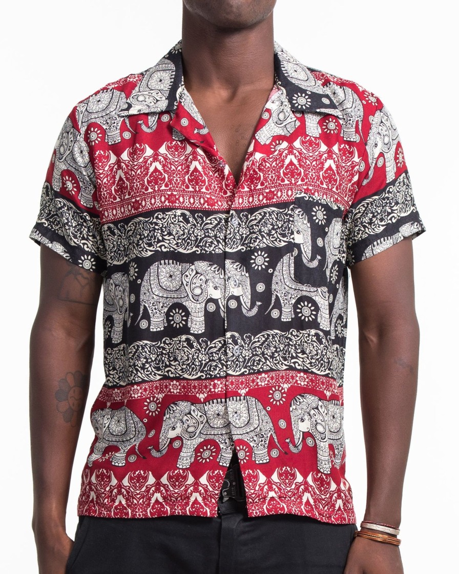 Men HaremPants | Divine Elephant Short Sleeve Button Shirt In Red